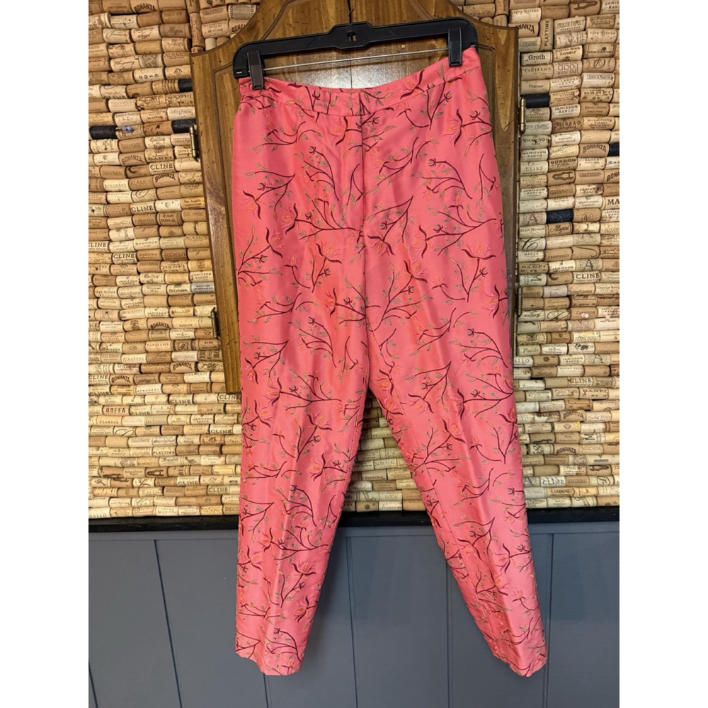 Vintage 90s California Style Floral 100% Silk Workwear Party Pant Size 8